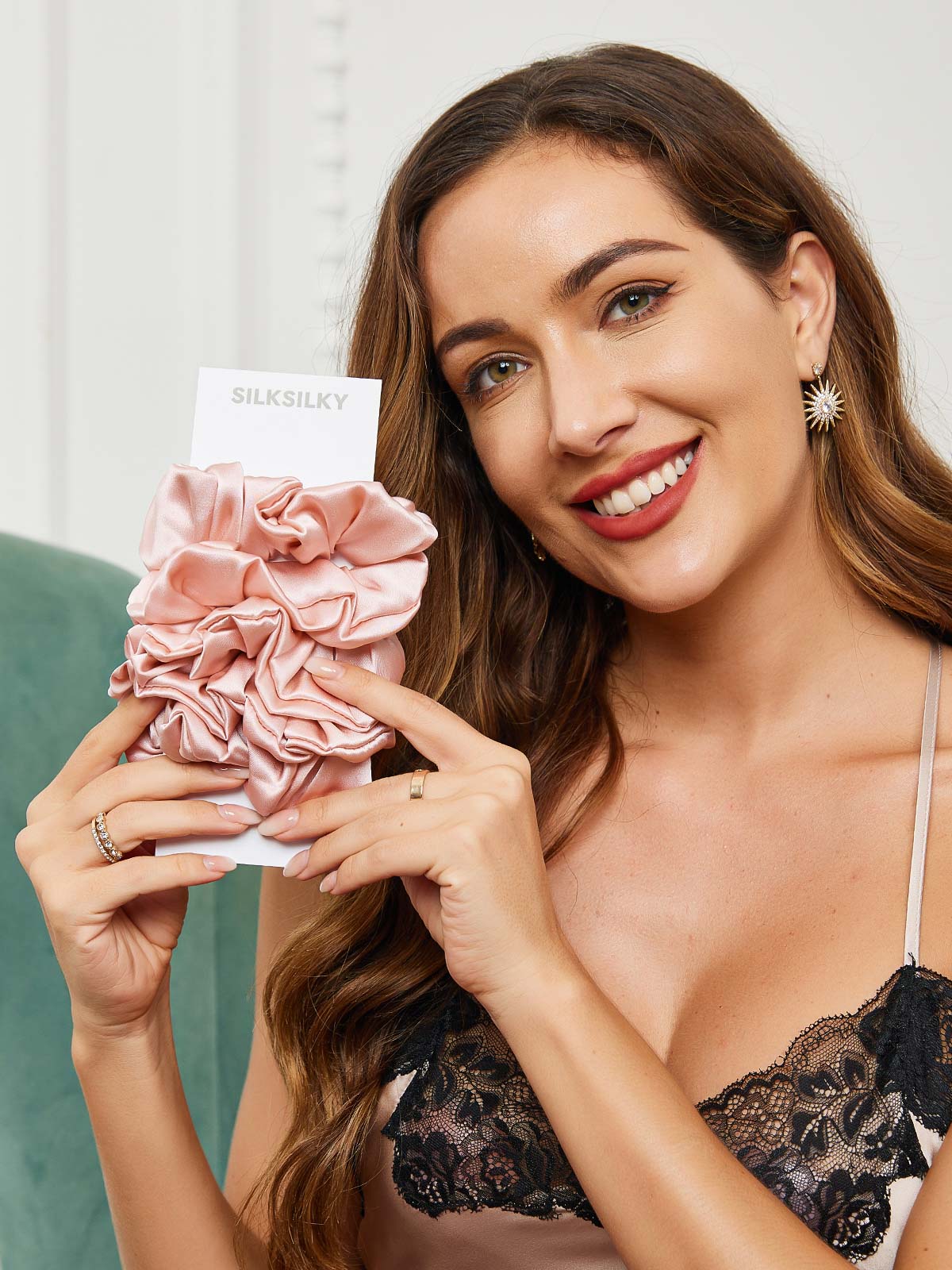 [Lyserød] SilkSilky-DK 19Momme Scrunchie 002