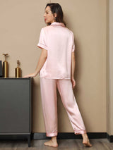 [Lyserød] SilkSilky-DK Kort ærme Notchkrage Dame Pyjamas 002