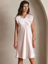 [Lyserød] SilkSilky-DK Cap Sleeve V Neck Kjole 006