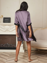 [Lilla Grå] SilkSilky-DK Half Sleeve Dame Morgenkåbe 002