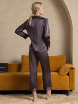 [Lilla Grå] SilkSilky-DK Langærmet Notchkrage Dame Pyjamas 002