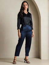 [Sort] SilkSilky-DK 3/4 Sleeve Lapel Collar Dameskjorte 008