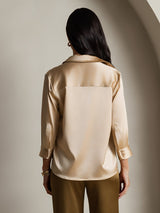 [Champagne] SilkSilky-DK 3/4 Sleeve Lapel Collar Dameskjorte 002