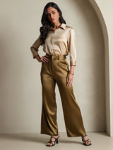 [Champagne] SilkSilky-DK 3/4 Sleeve Lapel Collar Dameskjorte 007