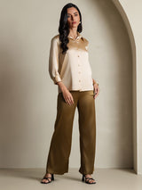 [Champagne] SilkSilky-DK 3/4 Sleeve Lapel Collar Dameskjorte 008