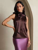 [Kaffe] SilkSilky-DK 19Momme Ærmeløs Bindekrage Bluse 001