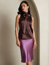 [Kaffe] SilkSilky-DK 19Momme Ærmeløs Bindekrage Bluse 005