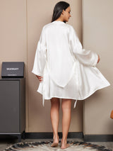 [Hvid] SilkSilky-DK 3/4 Sleeve V Neck Dame Pyjamas 002