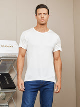 [Hvid] SilkSilky-DK Kort ærme Tight Crew Neck Herre T-shirt 001