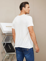 [Hvid] SilkSilky-DK Kort ærme Tight Crew Neck Herre T-shirt 002