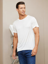 [Hvid] SilkSilky-DK Kort ærme Tight Crew Neck Herre T-shirt 003