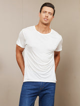 [Hvid] SilkSilky-DK Kort ærme Tight Crew Neck Herre T-shirt 004