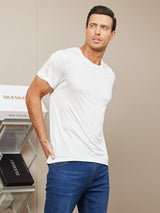 [Hvid] SilkSilky-DK Kort ærme Tight Crew Neck Herre T-shirt 005