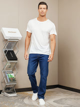 [Hvid] SilkSilky-DK Kort ærme Tight Crew Neck Herre T-shirt 006