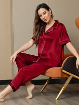 [Vin] SilkSilky-DK Kort ærme Notchkrage Dame Pyjamas 003