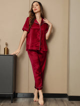 [Vin] SilkSilky-DK Kort ærme Notchkrage Dame Pyjamas 005