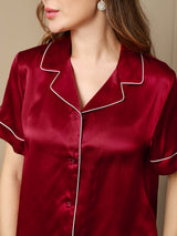 [Vin] SilkSilky-DK Kort ærme Notchkrage Dame Pyjamas 007