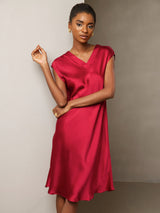 [Vin] SilkSilky-DK Cap Sleeve V Neck Kjole 004