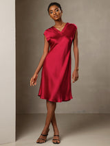 [Vin] SilkSilky-DK Cap Sleeve V Neck Kjole 005