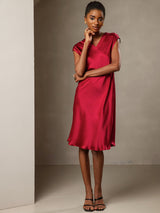 [Vin] SilkSilky-DK Cap Sleeve V Neck Kjole 006