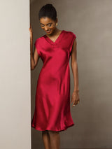 [Vin] SilkSilky-DK Cap Sleeve V Neck Kjole 007