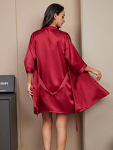 [Vin] SilkSilky-DK 3/4 Sleeve V Neck Dame Pyjamas 002