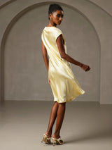 [Gul] SilkSilky-DK Cap Sleeve V Neck Kjole 002