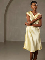 [Gul] SilkSilky-DK Cap Sleeve V Neck Kjole 004