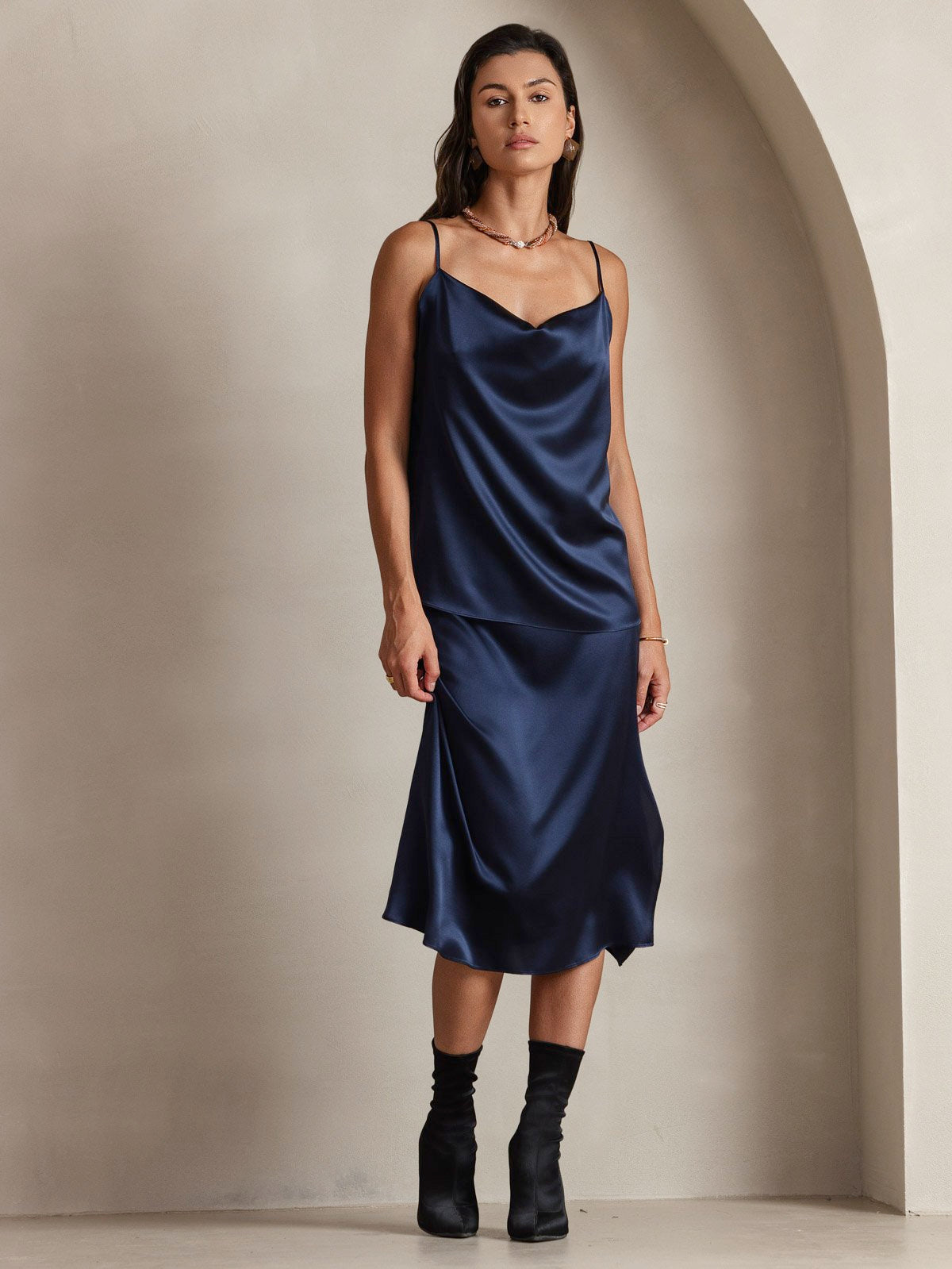 [Mørkeblå] SilkSilky-DK 19Momme Silke Camisoles 007