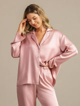 [Ferskenhud] SilkSilky-DK 19Momme Langærmet Notchkrage Dame Pyjamas 007
