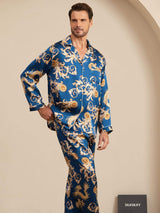 [Navy Drage] SilkSilky-DK Long Sleeve Notch Collar Pyjamas til Mænd 003