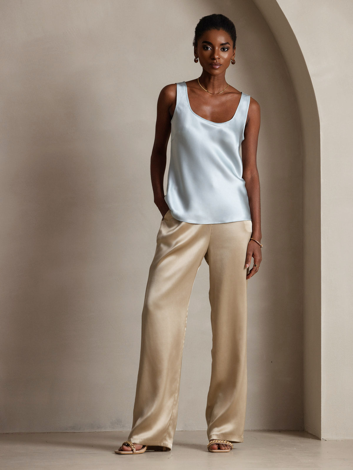 [Lyseblå] SilkSilky-DK 19Momme Silke Camisoles 006