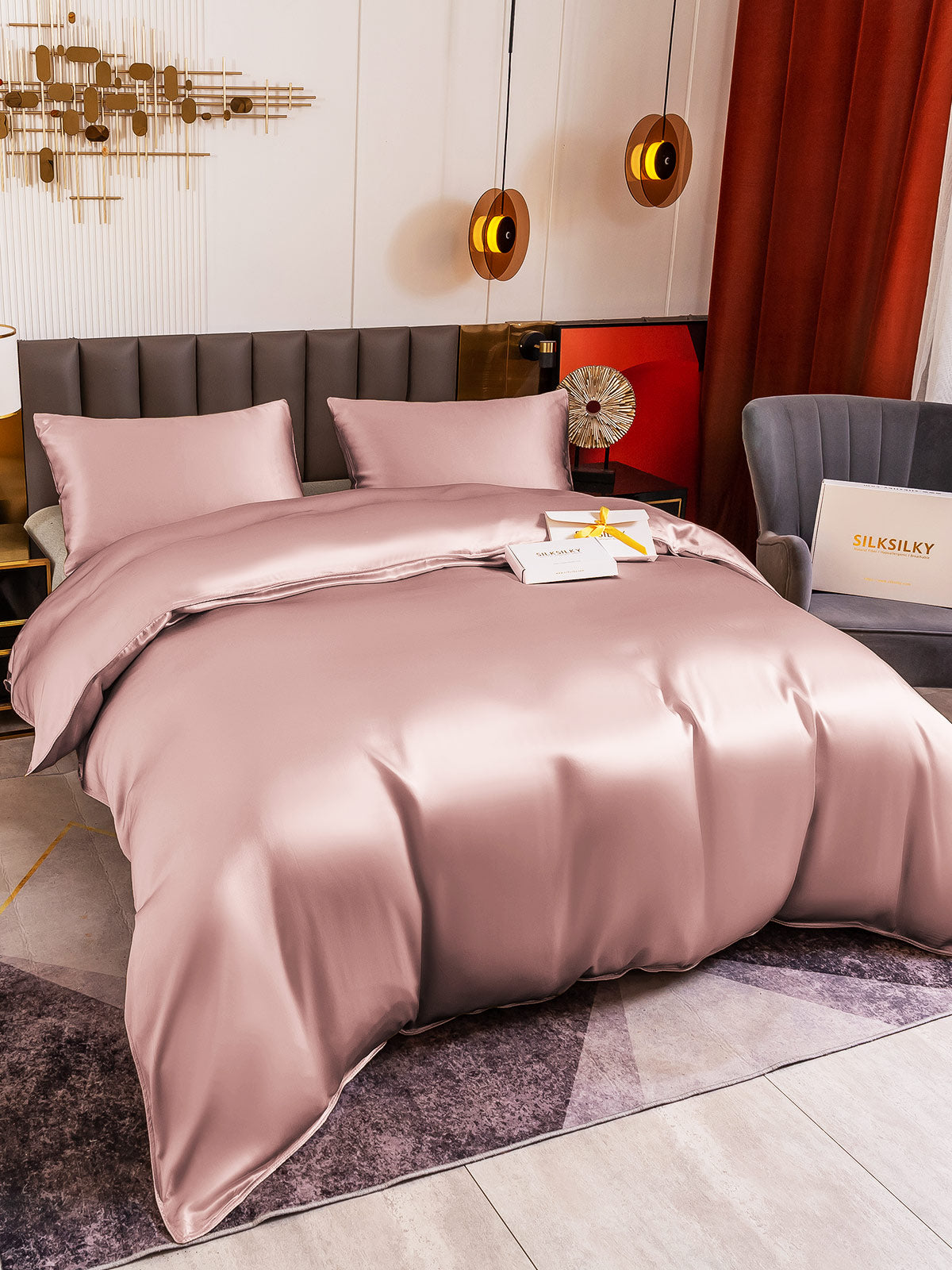[Bleg Mauve] SilkSilky-DK 19Momme Bedding Set 001