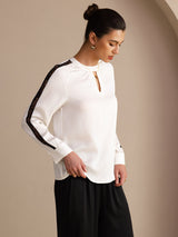 [Hvid] SilkSilky-DK Long Sleeve Keyhole Neck Damebluser 003