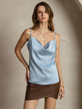 [Gråblå] SilkSilky-DK Spaghetti Strap Cowl Neck Camisole Top 001