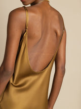 [Brun] SilkSilky-DK Sleeveless U hals Kjole 005