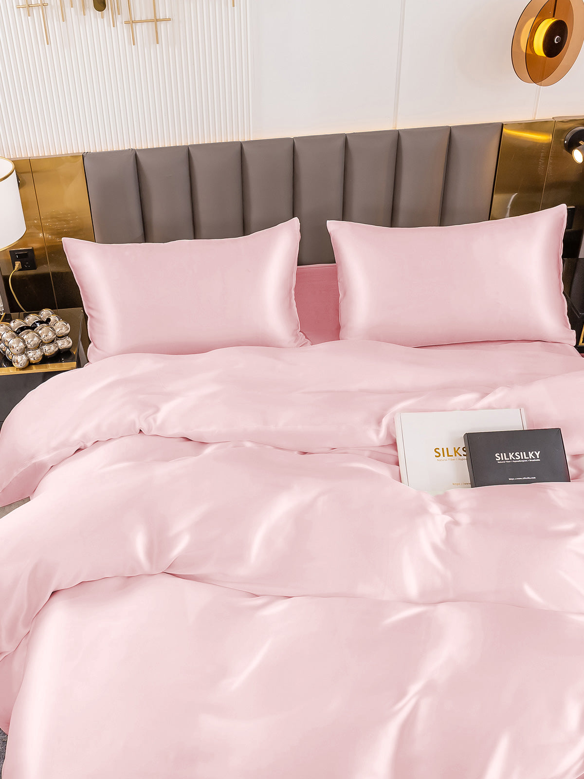 [Lyserød] SilkSilky-DK 19Momme Bedding Set 004