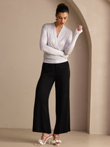 [Grå] SilkSilky-DK Long Sleeve Wrap Damebluser 006
