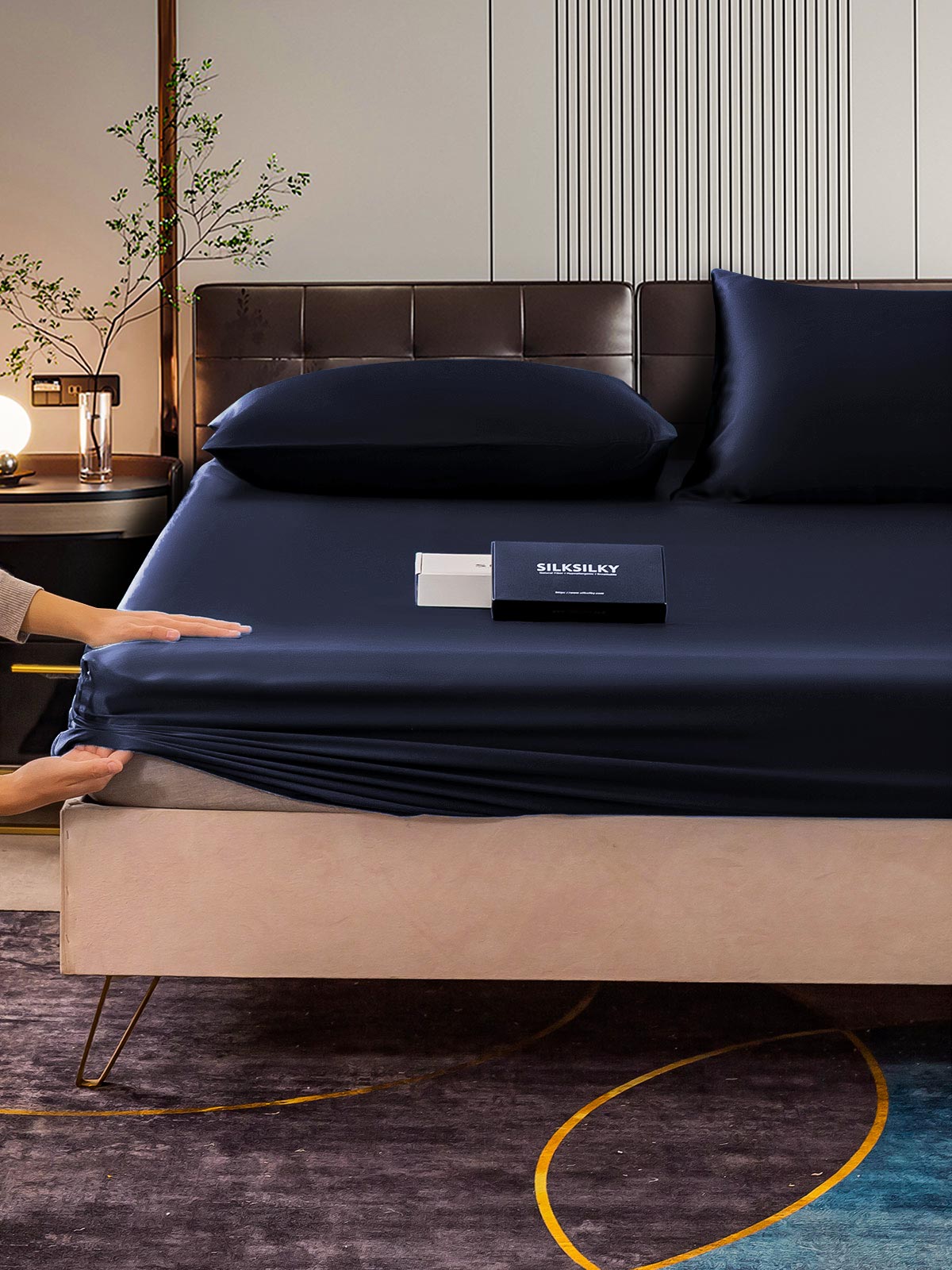 [Mørkeblå] SilkSilky-DK 22Momme Bedding Set 004