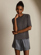 [Grå] SilkSilky-DK Half Sleeve Crew Neck T-shirt til kvinder 005
