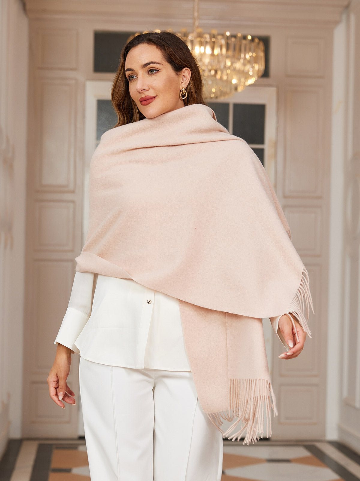 [Beige] SilkSilky-DK Uld Halstørklæde 002