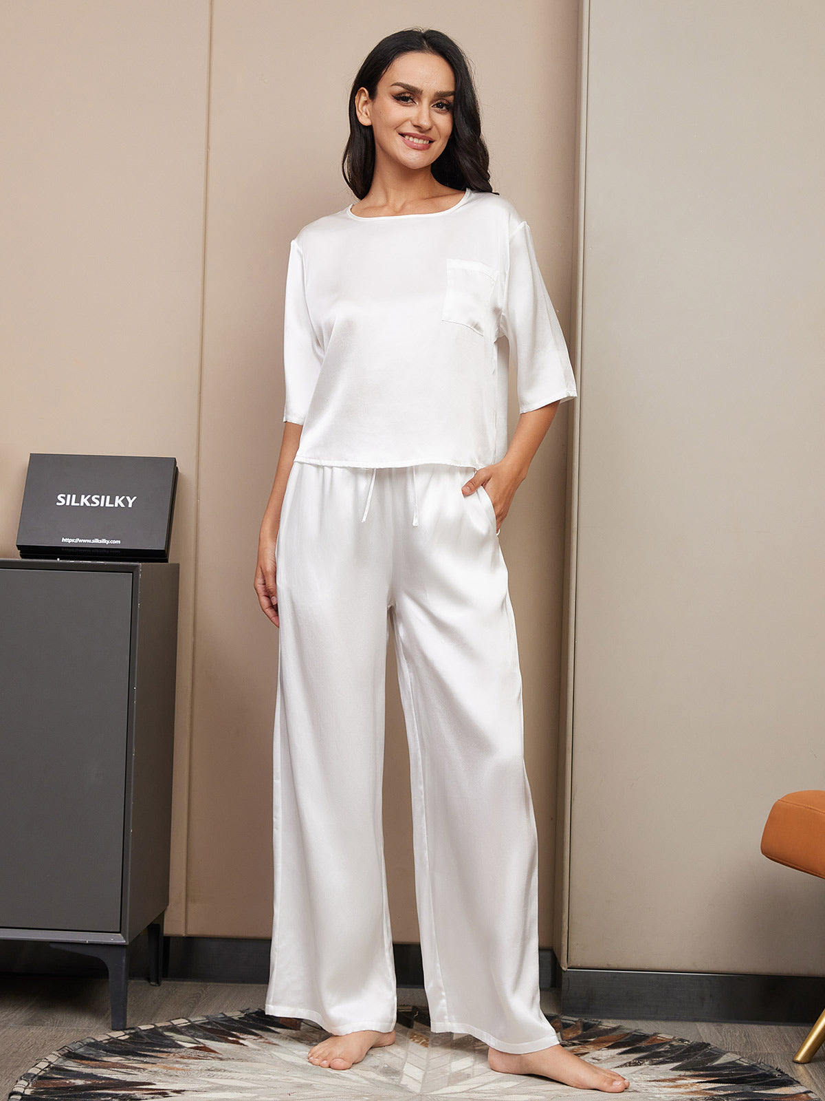 [Hvid] SilkSilky-DK Womens Pajamas 001,