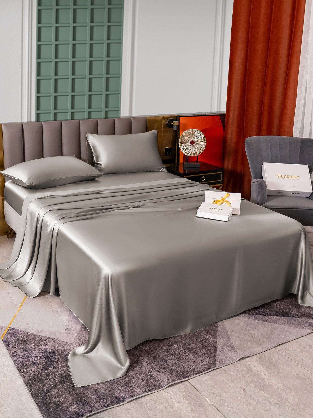[Grå] SilkSilky-DK 25Momme Bedding Set 004