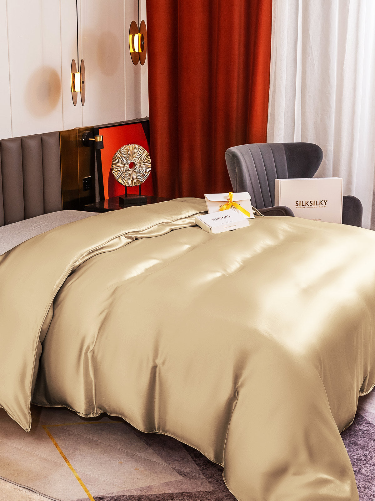 [Beige] SilkSilky-DK 19Momme Duvet Cover 004