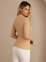 [Månesten] SilkSilky-DK Long Sleeve Turtle Neck T-shirt til kvinder 002