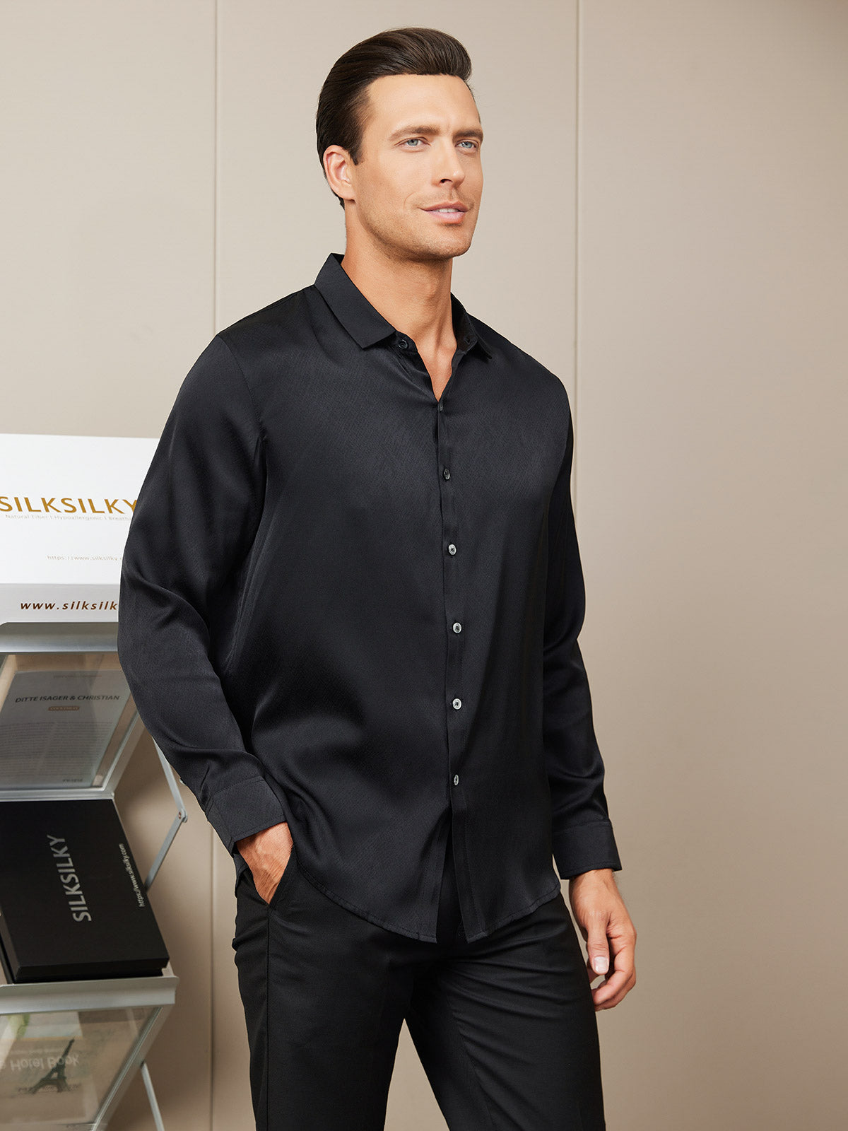 SilkSilky-DK Silke Mens Shirt Sort 001