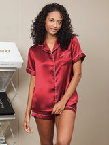 [Vin] SilkSilky-DK Short Sleeve Lapel Collar Dame Pyjamas 003