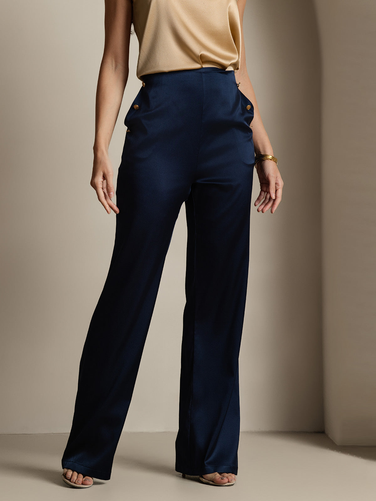 [Mørkeblå] SilkSilky-DK 19Momme Silke Womens Pants 005
