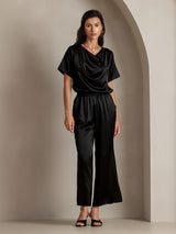 [Sort] SilkSilky-DK Short Sleeve Cowl Neck Damebluser 006