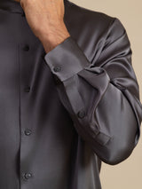[Mørkegrå] SilkSilky-DK Long Sleeve Stand Collar Herreskjorte 007